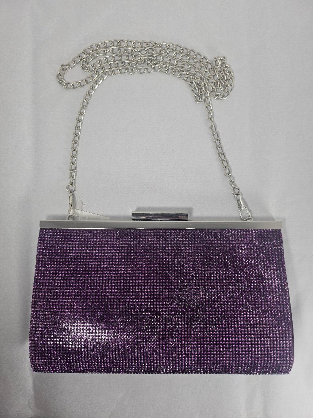 Nina Winslet Crystal Frame Clutch Evening Bag Dark Lavender Purple Rhinestone